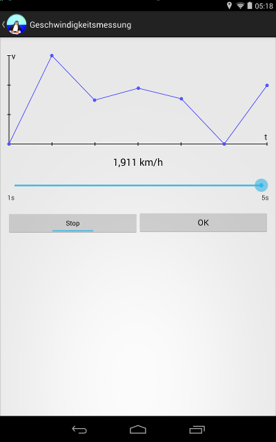 Screenshot of the measure velocity activity